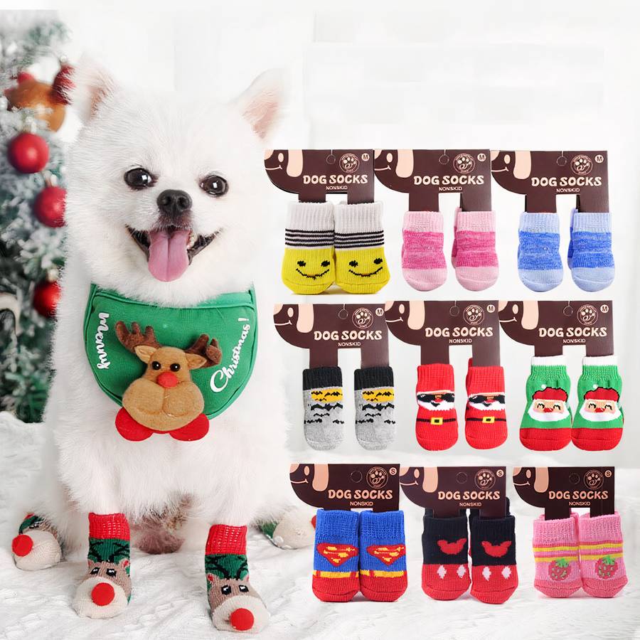 Chaussons multicolores chaud en coton pour chien