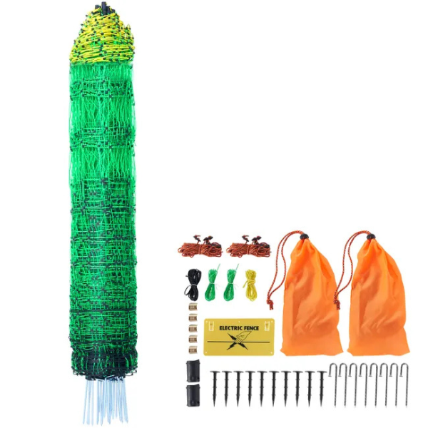 Kit filet de clôture électrique 1,21 x 51,2 m - clôture filet pe avec poteaux et piquets a double pointe - maille portable utilitaire pour poulets