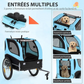 Remorque velo pliable pour chien animaux en oxford canvas, poussette de transport chien avec drapeau, 8 reflecteurs, charge max 40 kg
