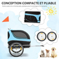 Remorque velo pliable pour chien animaux en oxford canvas, poussette de transport chien avec drapeau, 8 reflecteurs, charge max 40 kg